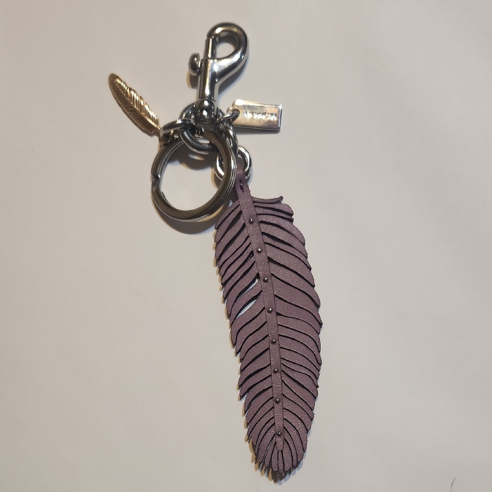 Coach Lilac Feather Keychain with Silver Accents